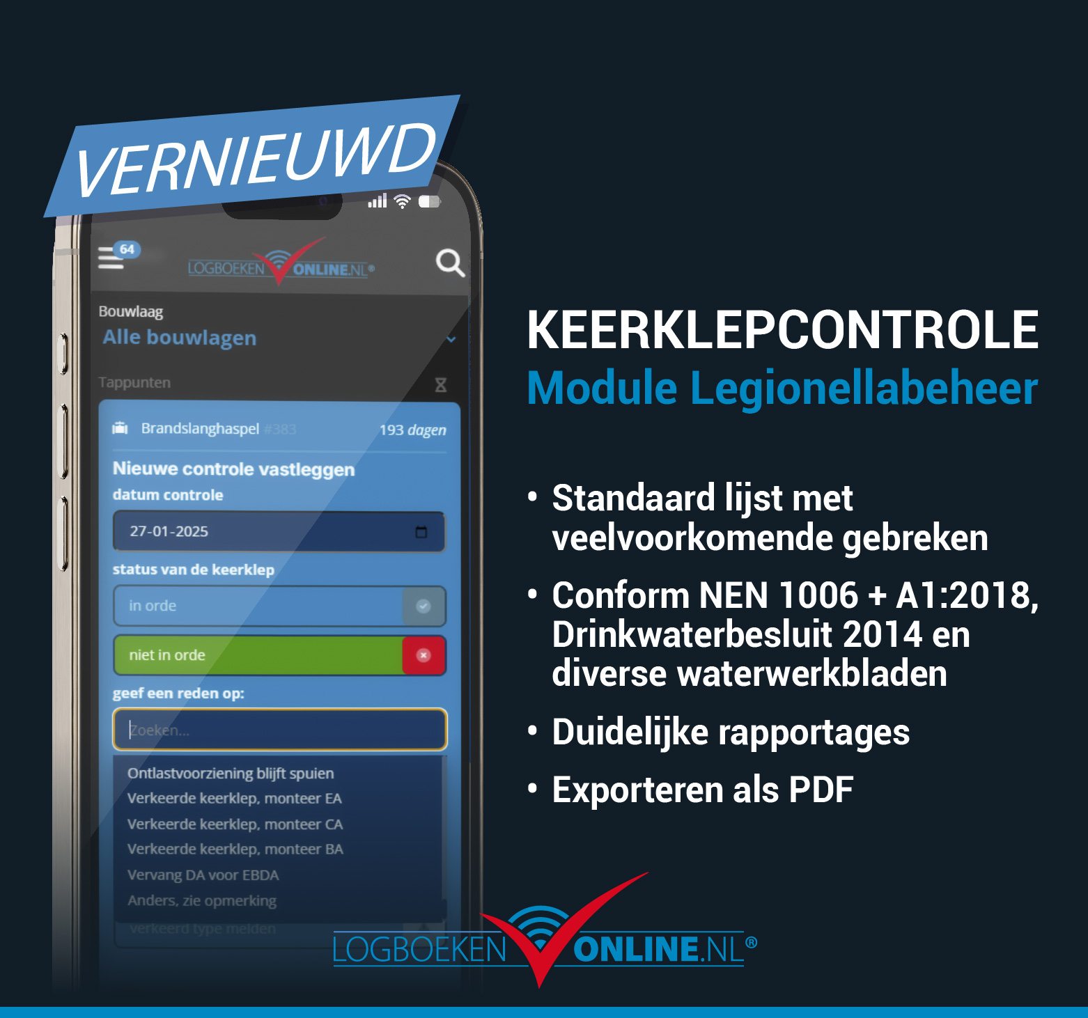 Keerklepcontrole tegen legionellaverspreiding